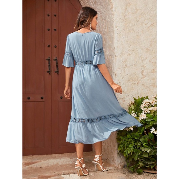 Maternity Lace Insert Ruffle Hem Dress - Picture 8 of 11